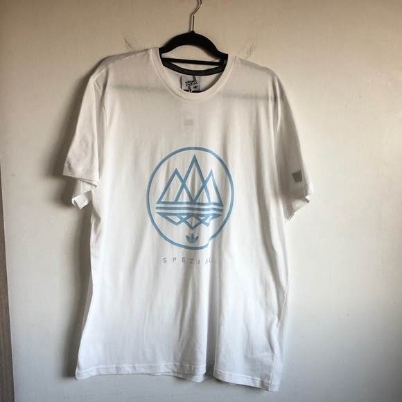 adidas | Shirts | Adidas Spezial Baby Blue Flock Logo Tshirt Xl | Poshmark
